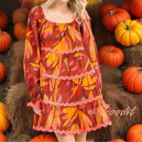 FANTASTIC FAWN fall hues mini dress M L - Picture 3 of 8